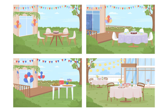 Backyard Party Arrangement Illustrations for Brand Graphics