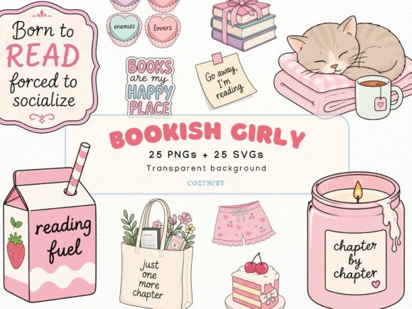 Bookish Girly Cliparts: Cute Reading Graphics & Illustrations