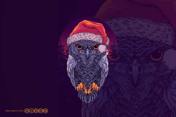 Christmas Owl Bird Illustrations for Branding