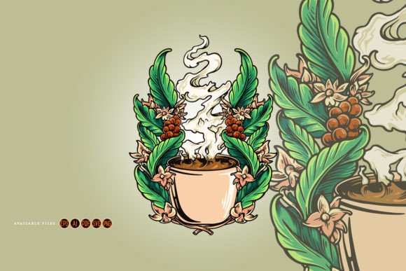 Coffee Beans Plant Cups Illustrations: Graphics Review