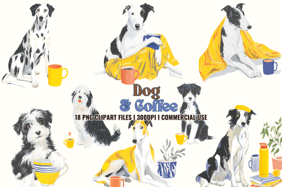 Dog Coffee Cliparts: Graphics & Illustrations for Crafters