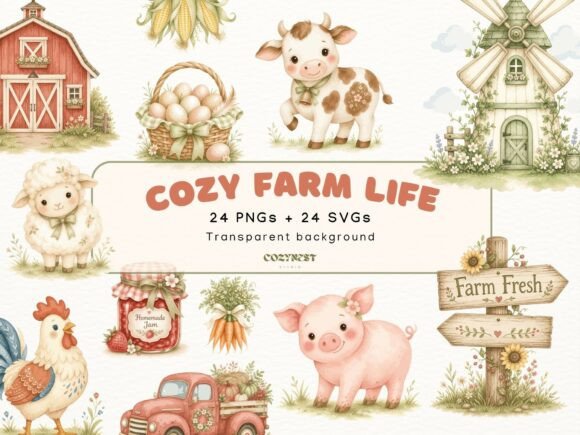 Farm Watercolor Cliparts: Graphics & Illustrations Review