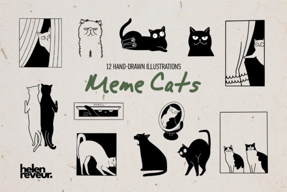 Funny Meme Cat Illustrations: Graphics for Designers