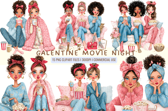 Galentine Movie Night Clipart Graphics and Illustrations