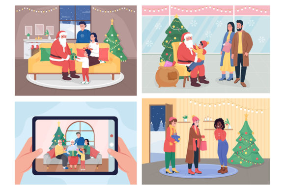 Giving Gifts Color Vector Graphics & Illustrations