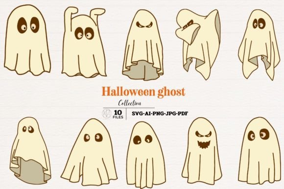 Halloween Ghosts Line Illustrations: Graphics & Illustrations Review