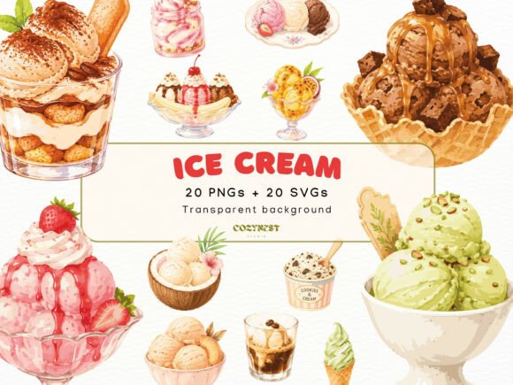Ice Cream Watercolor Cliparts: Graphics & Illustrations Review