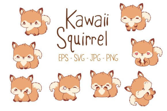 Kawaii Squirrel Set Illustrations Review for Embroidery