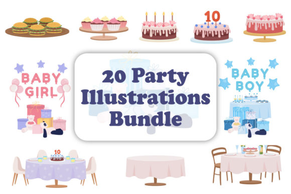 Party Objects Color Vector Illustrations: Graphics Review