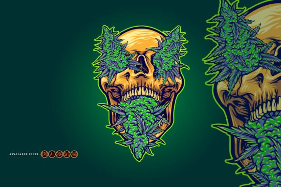 Scary Skull Head Weed Leaf Illustrations Review