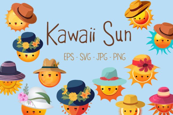 Summer Sun in a Hat Set Illustrations