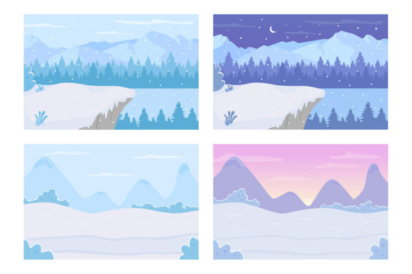 Winter Day and Night Land Illustrations & Graphics