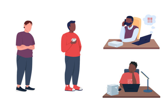 Work Character Semi Flat Illustrations: Graphics for Local Brands